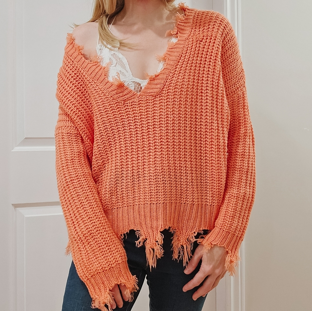Red Dress Boutique Distressed Knitted Oversized Sweater. Like Brand New Size S/M